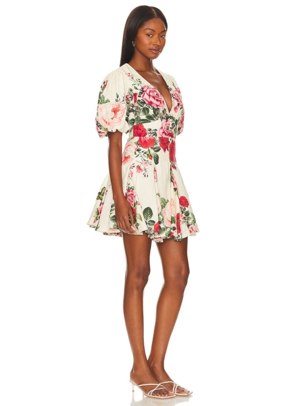 Hemant & Nandita Naaz Floral Skater Mini Dress Cream Red Size Small - Picture 6 of 14